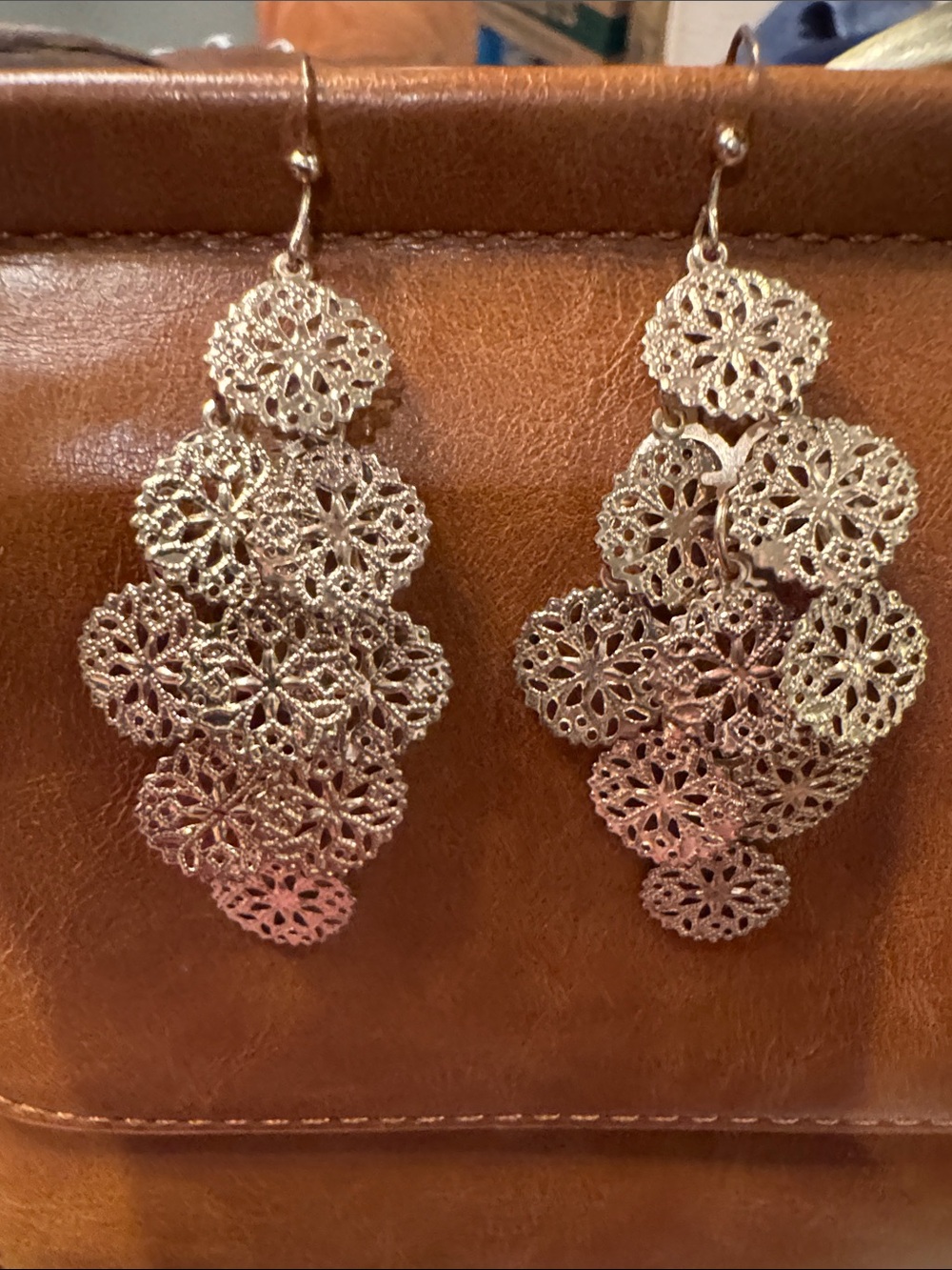 Delicate Filigree Cluster Drop Earrings - Gold Tone